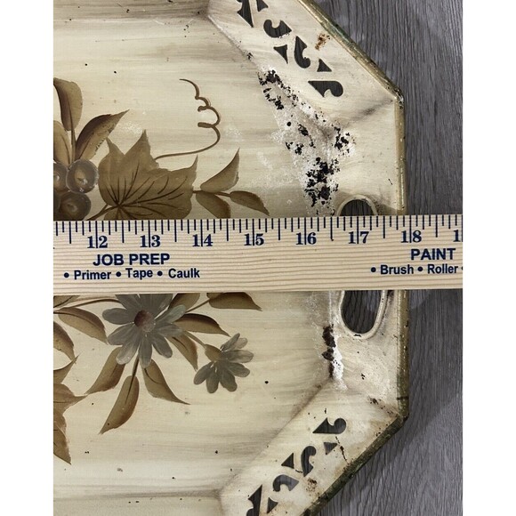 Vintage Tole Ware Tray Tan Gold Hand Painted Metal Cottagecore MCM 18” - Picture 9 of 10